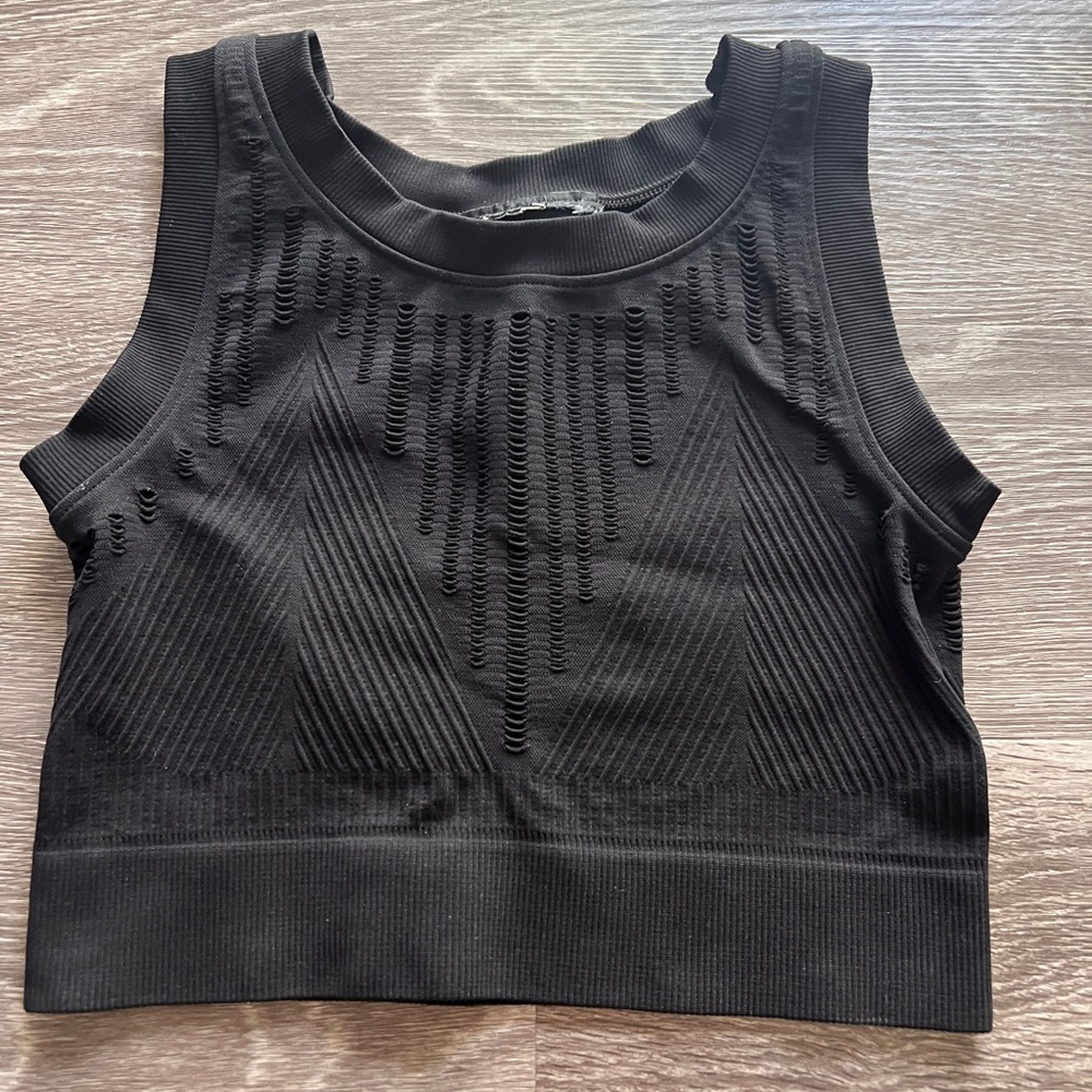Ivy Park Black Knit Mesh Ribbed Cropped Tank Top small